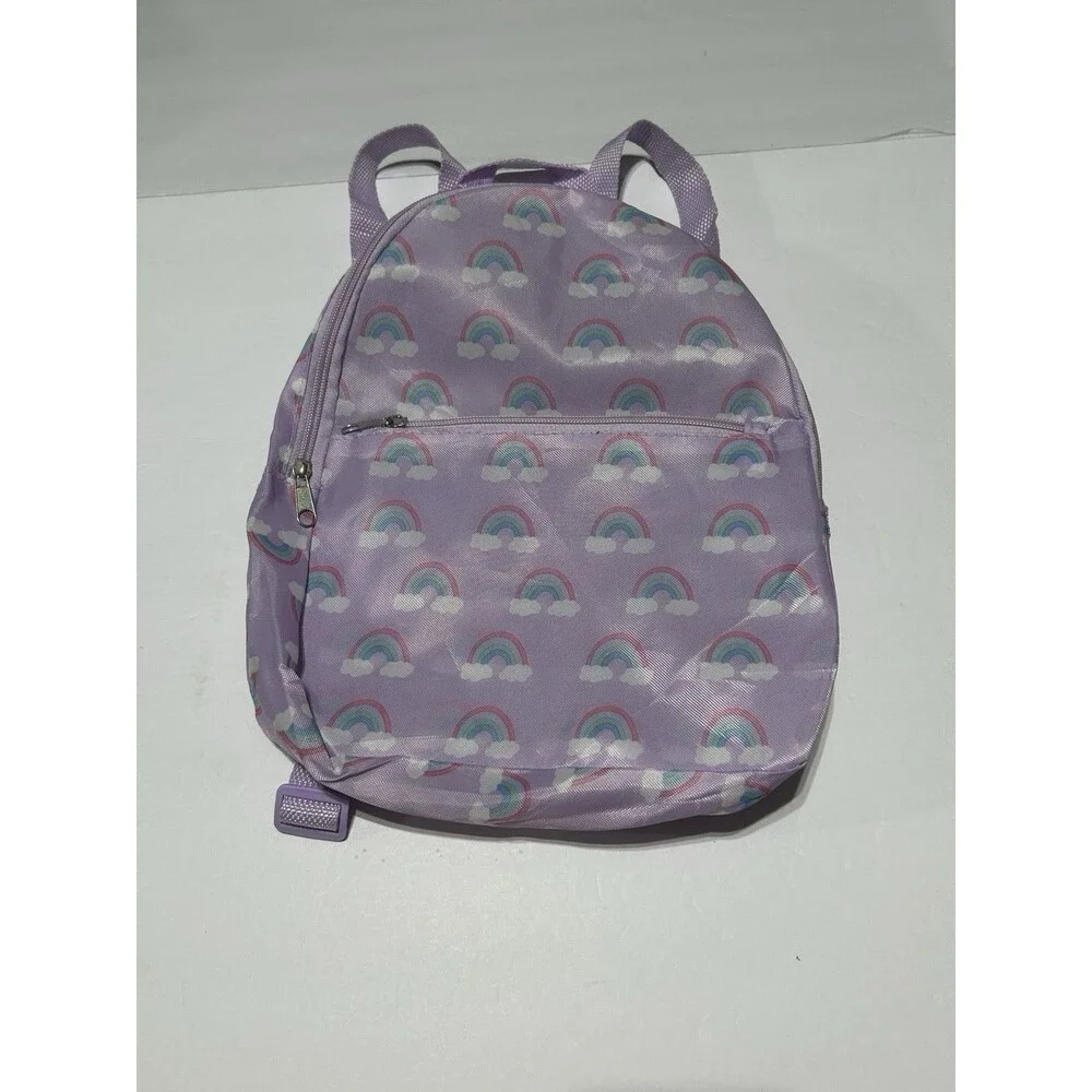 Purple Rainbow Print Kids Backpack Small Casual School Bag